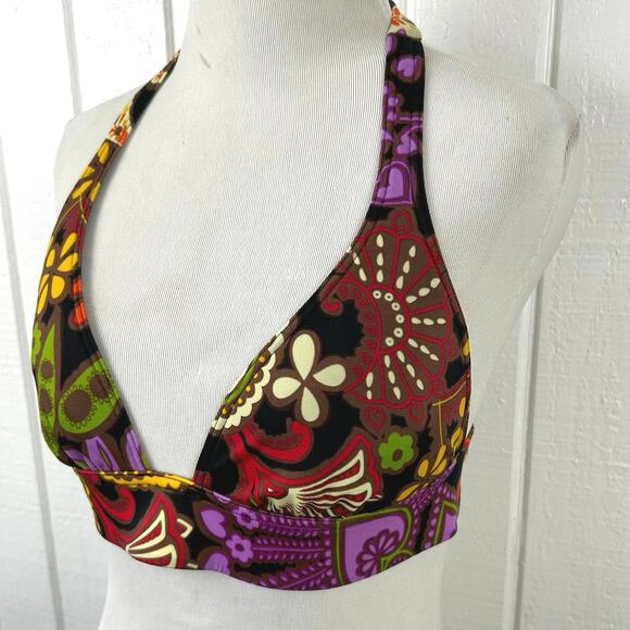 Victoria's Secret Women Bikini Top Swimwear Padded Floral Retro Black Size Small - Picture 2 of 7